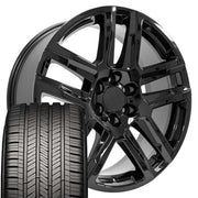 22" Replica Wheels fit Chevrolet Silverado 1500 - CV63 Gloss Black 22x9, Goodyear Tires Set
