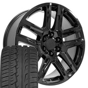 22" Replica Wheels fit Chevrolet Silverado 1500 - CV63 Gloss Black 22x9, Ironman Tires Set