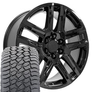 22" Replica Wheels fit Chevrolet Silverado 1500 - CV63 Gloss Black 22x9, Sailun Tires Set