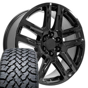 Set(4) 22x9 CV63 Gloss Black - 6x139.7 +28ET with 285/45r22 TBB TS-37 AT Tires