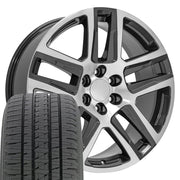22" Replica Wheels fit Chevrolet Silverado 1500 - CV63 Gloss Gunmetal Machined 22x9, Bridgestone Tires Set