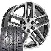 Set(4) 22x9 CV63 Gloss Gunmetal Machined - 6x139.7 +28ET with 285/45r22 Goodyear Eagle Sport Tires