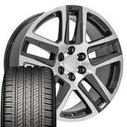 22" Replica Wheels fit Chevrolet Silverado 1500 - CV63 Gloss Gunmetal Machined 22x9, Goodyear Tires Set