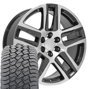 22" Replica Wheels fit Chevrolet Silverado 1500 - CV63 Gloss Gunmetal Machined 22x9, Sailun Tires Set