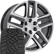 Set(4) 22x9 CV63 Gloss Gunmetal Machined - 6x139.7 +28ET with 285/45r22 Sailun TerraMax RT Tires