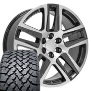 Set(4) 22x9 CV63 Gloss Gunmetal Machined - 6x139.7 +28ET with 285/45r22 TBB TS-37 AT Tires