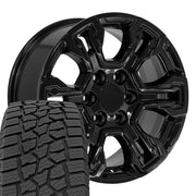 Set(4) 18x8.5 CV65 Gloss Black - 6x139.7 +26ET with 275/65r18 Ironman All Country AT-X Tires