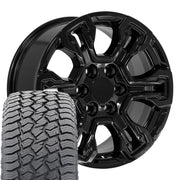 18" Replica Wheels fit Chevrolet Silverado 1500 - CV65 Gloss Black 18x8.5, Sailun Tires Set