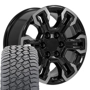 18" Replica Wheels fit Chevrolet Silverado 1500 - CV65 Gloss Black Machined 18x8.5, Sailun Tires Set