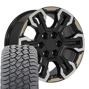 18" Replica Wheels fit Chevrolet Silverado 1500 - CV65 Satin Black Machined Face - Two Tone 18x8.5, Sailun Tires Set