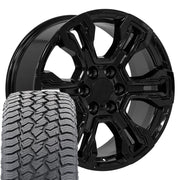 20" Replica Wheels fit Chevrolet Silverado 1500 - CV65 Gloss Black 20x9, Sailun Tires Set