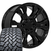 Set(4) 20x9 CV65 Gloss Black - 6x139.7 +26ET with 275/55r20 TBB TS-37 AT Tires