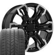 20" Replica Wheels fit Chevrolet Silverado 1500 - CV65 Gloss Black Machined 20x9, Goodyear Tires Set