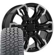 20" Replica Wheels fit Chevrolet Silverado 1500 - CV65 Gloss Black Machined 20x9, Sailun Tires Set