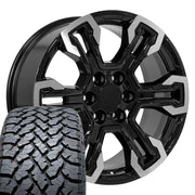 Set(4) 20x9 CV65 Gloss Black Machined - 6x139.7 +26ET with 275/55r20 TBB TS-37 AT Tires