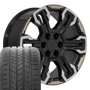 OE Wheels CV65 20x9 6x139.7 Satin Black Machined Face - Two Tone Wheels 275-55-20 Goodyear Eagle LS2 Tires SET