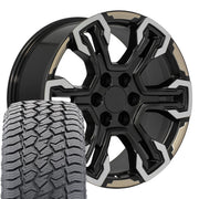 20" Replica Wheels fit Chevrolet Silverado 1500 - CV65 Satin Black Machined Face - Two Tone 20x9, Sailun Tires Set
