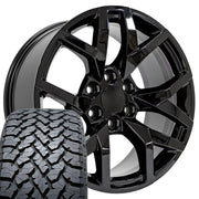 Set(4) 20x9 CV66 Gloss Black - 6x139.7 +28ET with 275/55r20 TBB TS-37 AT Tires