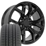 22" Replica Wheels fit Chevrolet Suburban 1500 - CV66 Gloss Black 22x9, Bridgestone Tires Set