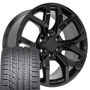 22" Replica Wheels fit Chevrolet Suburban 1500 - CV66 Gloss Black 22x9, Goodyear Tires Set