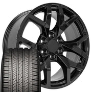 22" Replica Wheels fit Chevrolet Suburban 1500 - CV66 Gloss Black 22x9, Goodyear Tires Set