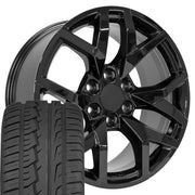 22" Replica Wheels fit Chevrolet Suburban 1500 - CV66 Gloss Black 22x9, Ironman Tires Set