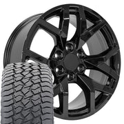 22" Replica Wheels fit Chevrolet Suburban 1500 - CV66 Gloss Black 22x9, Sailun Tires Set