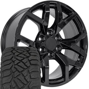 Set(4) 22x9 CV66 Gloss Black - 6x139.7 +28ET with 285/45r22 Sailun TerraMax RT Tires