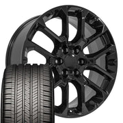 22" Replica Wheels fit Chevrolet Suburban 1500 - CV67 Gloss Black 22x9, Goodyear Tires Set