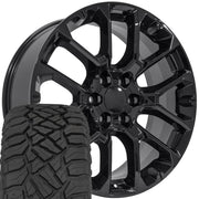 OE Wheels CV67 22x9 6x139.7 Gloss Black Wheels 285-45-22 Sailun TerraMax RT Tires SET