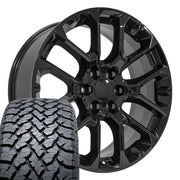 Set(4) 22x9 CV67 Gloss Black - 6x139.7 +28ET with 285/45r22 TBB TS-37 AT Tires