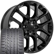 OE Wheels CV67 22x9 6x139.7 Satin Black Wheels 285-45-22 Goodyear Eagle Sport Tires SET