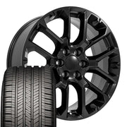 22" Replica Wheels fit Chevrolet Suburban 1500 - CV67 Satin Black 22x9, Goodyear Tires Set
