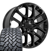 Set(4) 22x9 CV67 Satin Black - 6x139.7 +28ET with 285/45r22 TBB TS-37 AT Tires