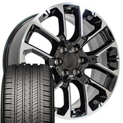 22" Replica Wheels fit Chevrolet Suburban 1500 - CV67 Gloss Black Machined 22x9, Goodyear Tires Set