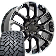 Set(4) 22x9 CV67 Gloss Black Machined - 6x139.7 +28ET with 285/45r22 TBB TS-37 AT Tires