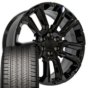 22" Replica Wheels fit Chevrolet Suburban 1500 - CV68 Gloss Black 22x9, Goodyear Tires Set