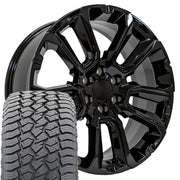 22" Replica Wheels fit Chevrolet Suburban 1500 - CV68 Gloss Black 22x9, Sailun Tires Set