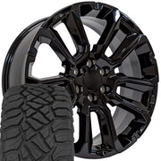 Set(4) 22x9 CV68 Gloss Black - 6x139.7 +28ET with 285/45r22 Sailun TerraMax RT Tires