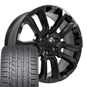 Set(4) 22x9 CV68 Satin Black - 6x139.7 +28ET with 285/45r22 Goodyear Eagle Sport Tires