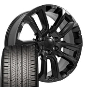 22" Replica Wheels fit Chevrolet Suburban 1500 - CV68 Satin Black 22x9, Goodyear Tires Set