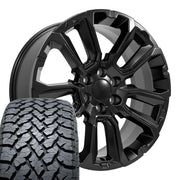 Set(4) 22x9 CV68 Satin Black - 6x139.7 +28ET with 285/45r22 TBB TS-37 AT Tires