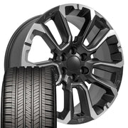 22" Replica Wheels fit Chevrolet Suburban 1500 - CV68 Satin Black with Milled Edge 22x9, Goodyear Tires Set