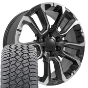22" Replica Wheels fit Chevrolet Suburban 1500 - CV68 Satin Black with Milled Edge 22x9, Sailun Tires Set