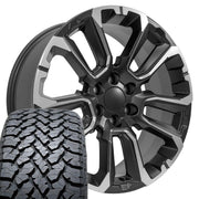 Set(4) 22x9 CV68 Satin Black with Milled Edge - 6x139.7 +28ET with 285/45r22 TBB TS-37 AT Tires