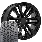 18" Replica Wheels fit Chevrolet Silverado 1500 - CV69 Gloss Black 18x8.5, Sailun Tires Set