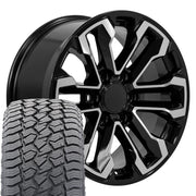 18" Replica Wheels fit Chevrolet Silverado 1500 - CV69 Gloss Black Machined 18x8.5, Sailun Tires Set