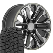 Set(4) 18x8.5 CV69 Satin Gunmetal Machined Face - Two Tone - 6x139.7 +26ET with 275/65r18 Ironman All Country AT-X Tires