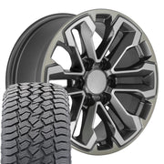 18" Replica Wheels fit Chevrolet Silverado 1500 - CV69 Satin Gunmetal Machined Face - Two Tone 18x8.5, Sailun Tires Set