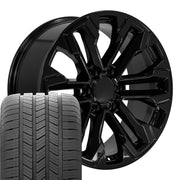 20" Replica Wheels fit Chevrolet Silverado 1500 - CV69 Gloss Black 20x9, Goodyear Tires Set